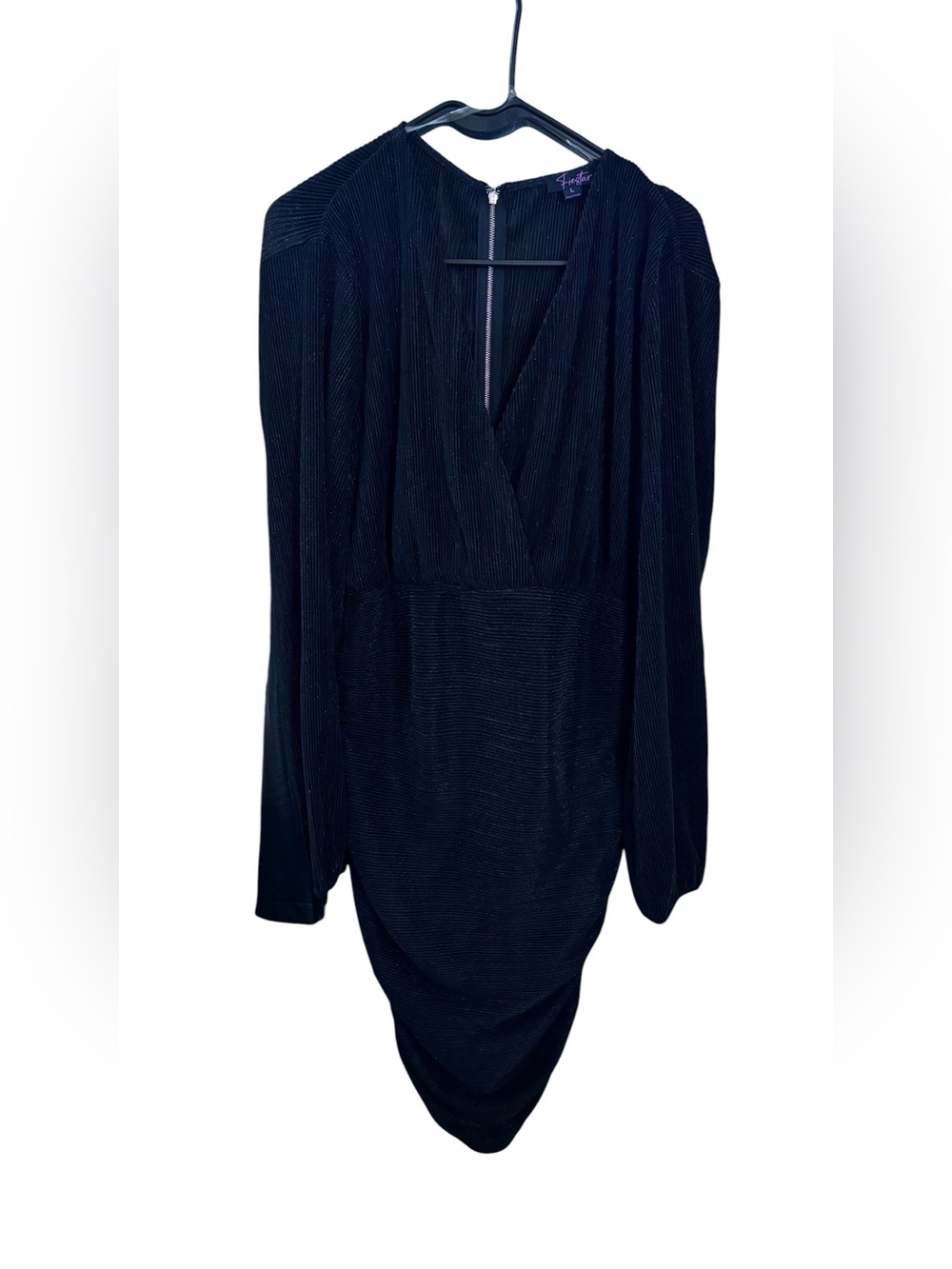 Fiestar Black Long-Sleeve Draped V-Neck Bodycon Midi Dress | Size L